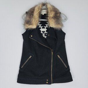Thread Supply Vest Womens Medium Black Wool Blend Moto Aztec Faux Fur Casual
